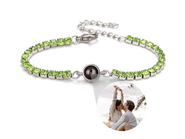 Kleurrijke zirkonia armband met fotoprojectie, gepersonaliseerde fotoarmband met eigen foto (18-23cm)