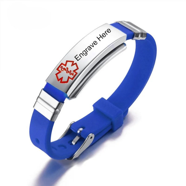 Gravur-Armband, Personalisiertes Silikonarmband mit Medizinischem Hinweis Symbol (16-21cm Länge vers