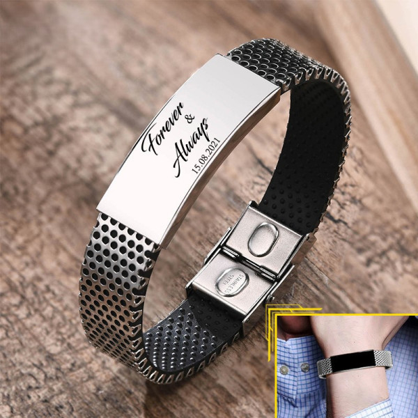 Verstellbares Armband aus Edelstahl mit eigenem Namen Wunschtext Gravur