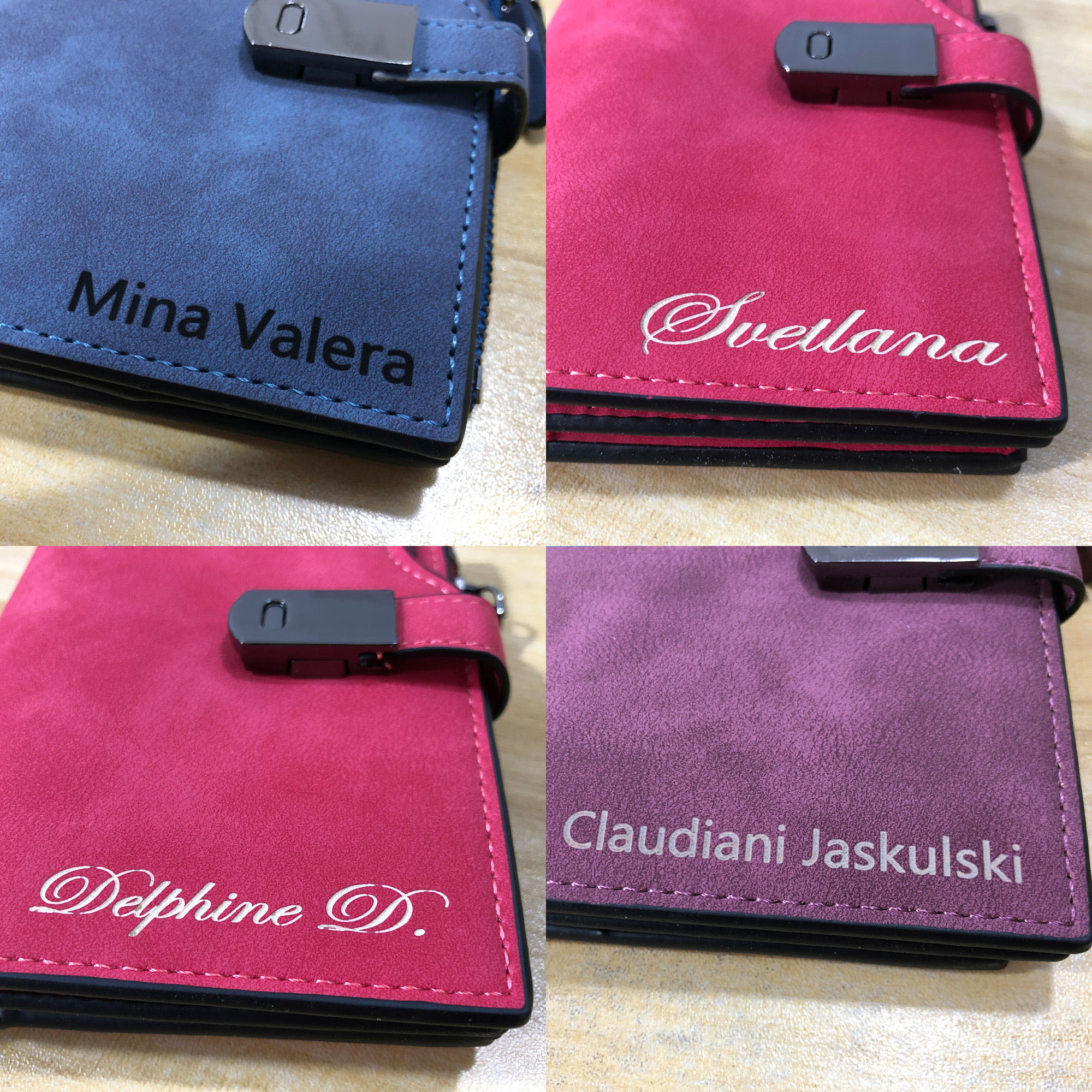 Personalisierte Brieftasche für Damen mit Textgravur