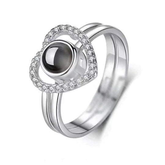 Fotoprojektion Herz-Kristall Ring mit eigenem Bild Projektion Ring Personalisiert