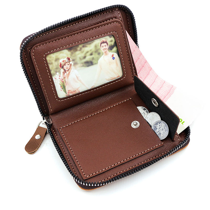 Personalisierte Herren-Brieftasche mit Reißverschluss, Münzfach und Textgravur