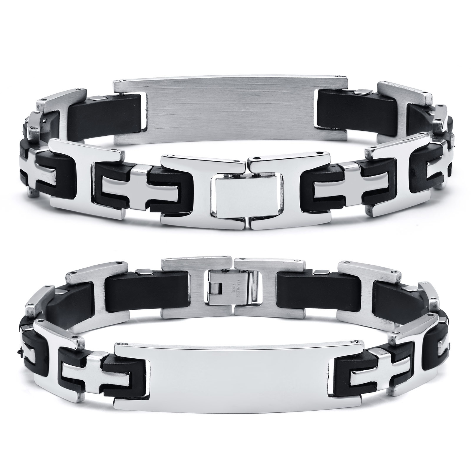 Personalisiertes Herrenarmband Silber Schwarz