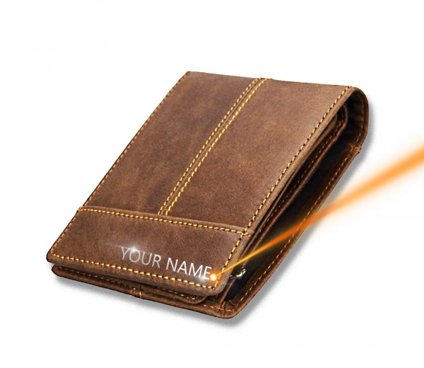 Herren Leder Brieftasche mit Text Gravur Geldbeutel Geldbörse Portemonnaie Personalisiert