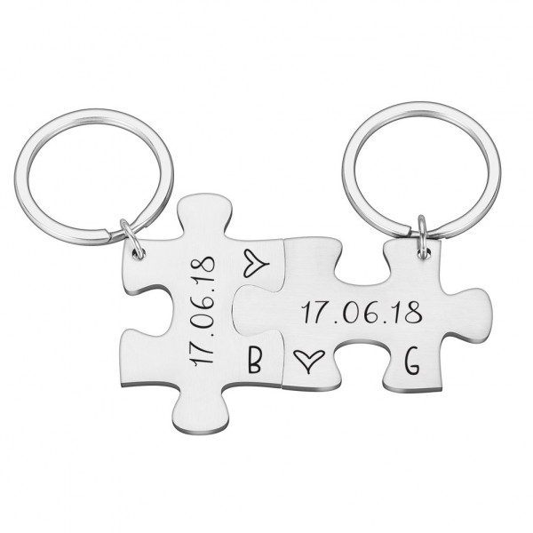 Puzzle Schlüsselanhänger 2-Teilig mit Textgravur Datum Personalisiert Partneranhänger