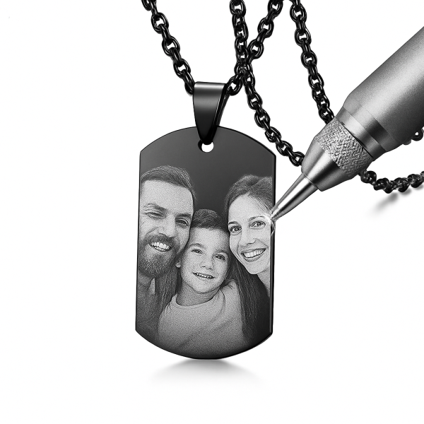 Rechteckige Edelstahl-Halskette – personalisierte Fotogravur mit Bild & Text