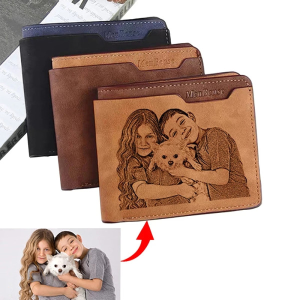 Herren Foto-Brieftasche mit eigenem Bild, Personalisierte Geldbörse Text und Foto Gravur