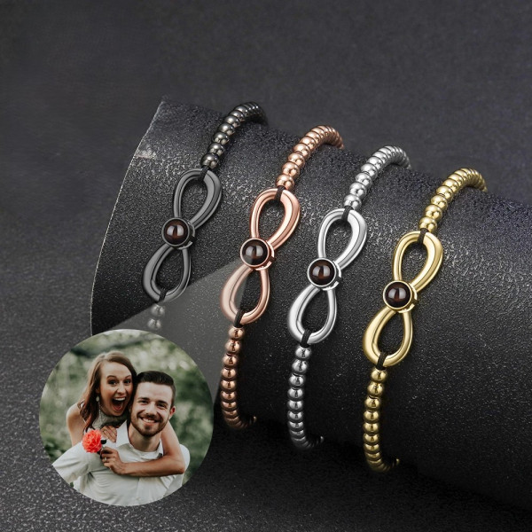 Unendlichkeit-Armband mit Fotoprojektion, Personalisiertes Kugelarmband mit eigenem Bild (16-22cm)